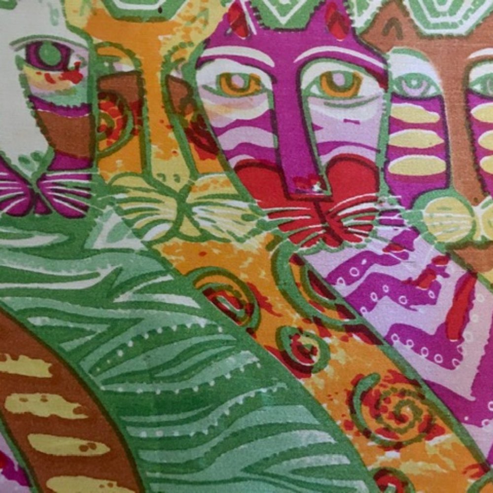 Colorful Silk Scarf Cat Print Oblong